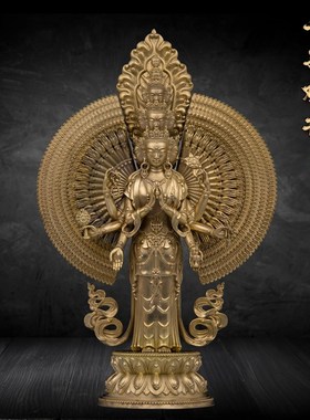 千手观音菩萨仿古鎏金q铜十一面千手千眼家居摆件古法贴金国风工