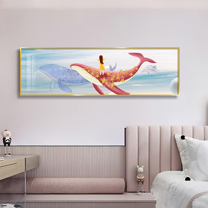 简约卧室床头装饰画横版梦幻星空挂画现代女孩房儿童W房背景墙壁图片