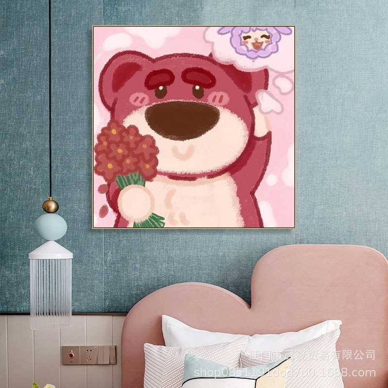 草莓熊挂画奶茶店卡通儿童房床头客厅装饰画女P孩卧室房间可爱壁图片