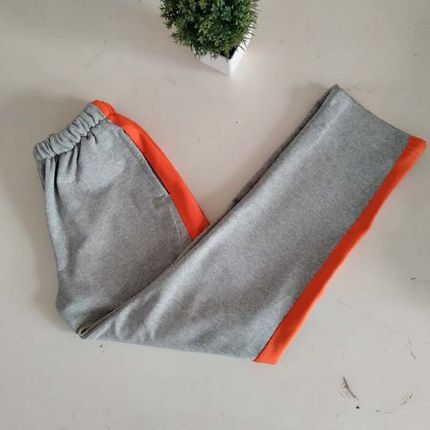 订做纯棉加绒冬款中小学生校服长裤浅灰色拼橘色橙色宽Z杠运动校