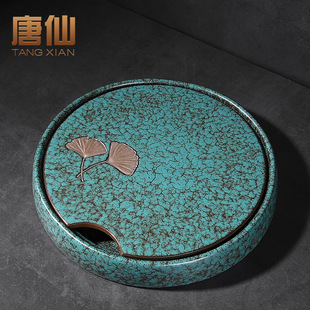 祖母绿功夫茶盘圆形茶台家用C小茶台陶瓷干泡台小型储水式 新品 茶