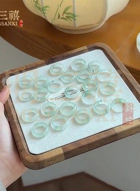 天山翠戒指d女小众飘花半山水翡翠色复古指环古风桃花酿素圈戒指