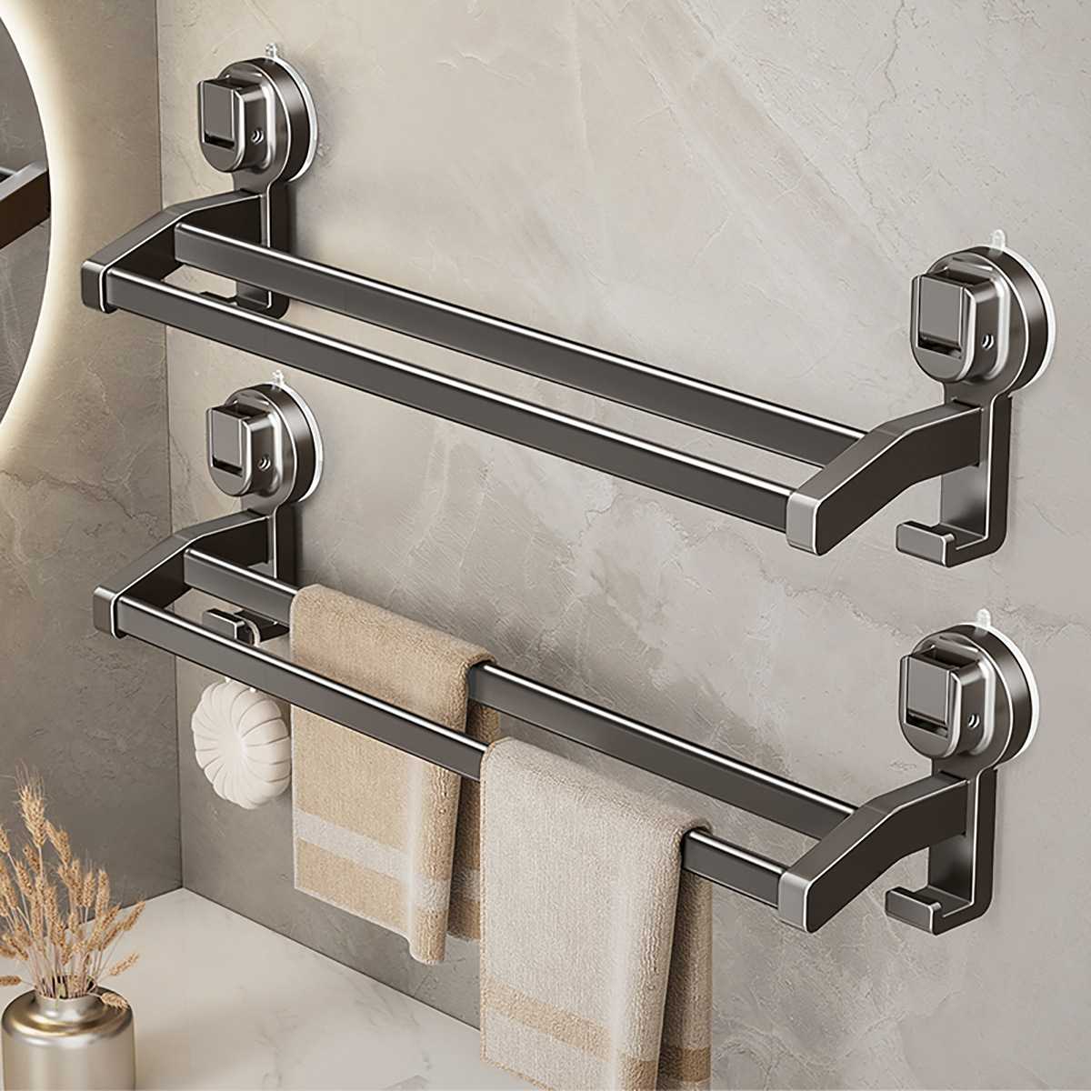 蓝藤吸盘毛巾杆浴室厨房单杆架卫生间阳台双杆带钩收纳吸盘免打孔