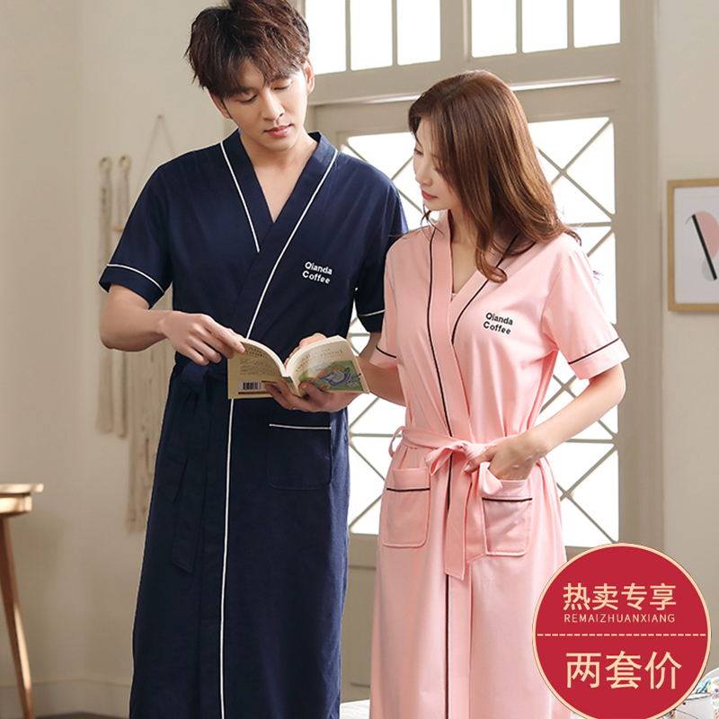 情侣浴袍夏e季纯棉短袖速干吸水浴巾日式晨袍男士睡袍女款夏天薄
