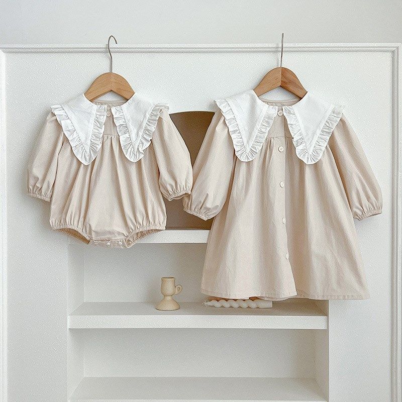 18韩版女童连衣裙公主大翻领长袖婴儿女宝宝包屁衣三角爬服姐妹装