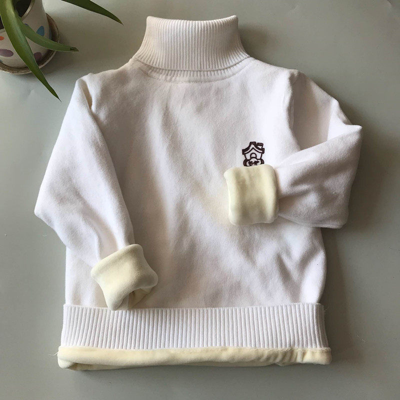 儿童高领毛衣男童加绒加厚秋冬全棉保暖女童白色黑色套头打底线衫
