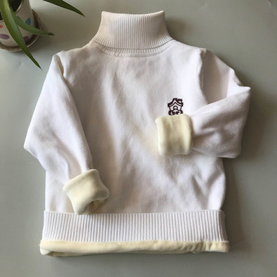 儿童高领毛衣男童加绒加厚秋冬全棉保暖女童白色黑色套头打底线衫