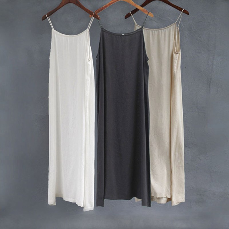 全棉内搭吊带裙打底裙女百搭中长款棉绸防透宽松文艺吊带连衣裙夏