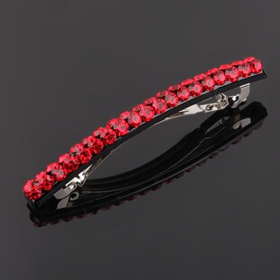 扣夹一字型顶夹大号刘海夹闪亮水钻弹簧夹韩国发饰春节红色发夹新