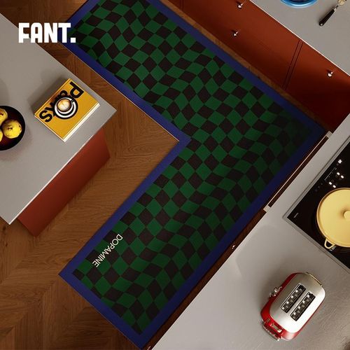 午后柏林中古风L形厨房地垫防滑防油可擦免洗耐脏7字型全铺垫定制