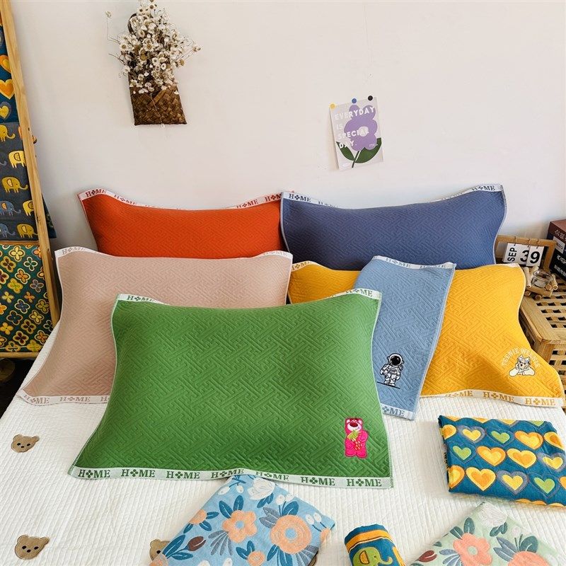 新款素色枕巾一对装全棉s纱布加大加厚枕头巾四季学生成人情侣盖