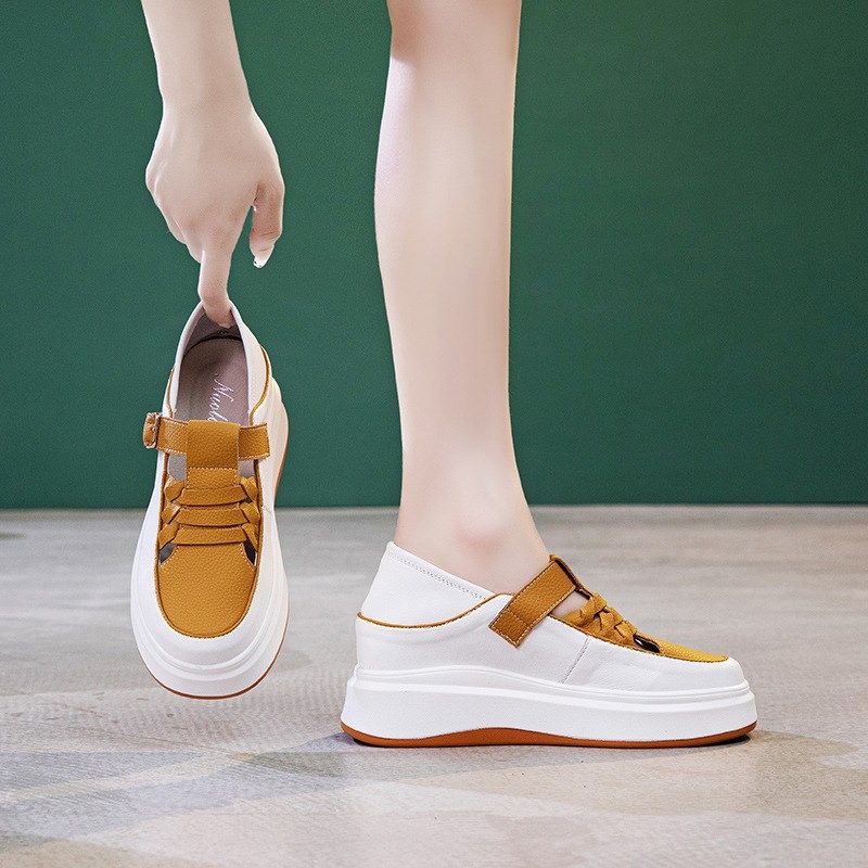 夏季小白鞋女真皮百搭休闲运动鞋女士包头凉鞋配裙子阔腿裤的鞋子