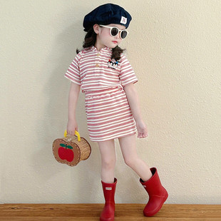 女宝韩系套装夏季网红炸街夏天可爱甜美条纹女童夏装裙子两件套