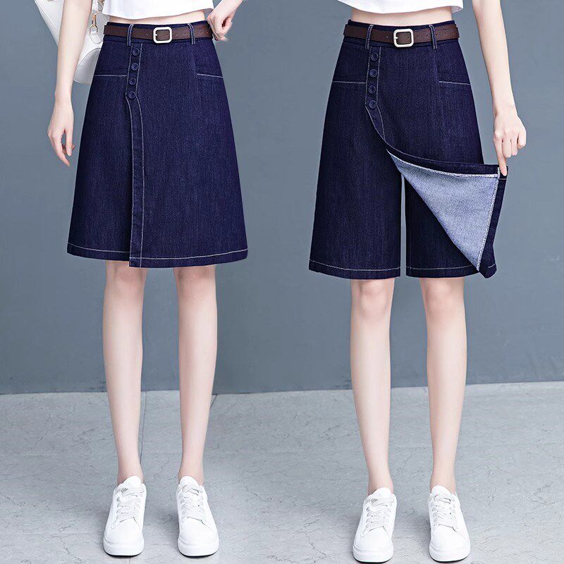 女士牛仔裙裤半身薄款裙裤七分裤2025夏装新款裤裙高腰宽松阔腿裤