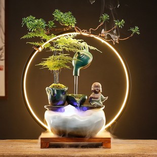 新招财流水循环水加湿器客厅办公室桌面雾化生财业送礼