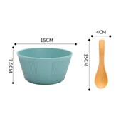 小麦秸秆沙拉碗勺子装 竖纹汤勺饭碗学生宿舍泡面碗礼品