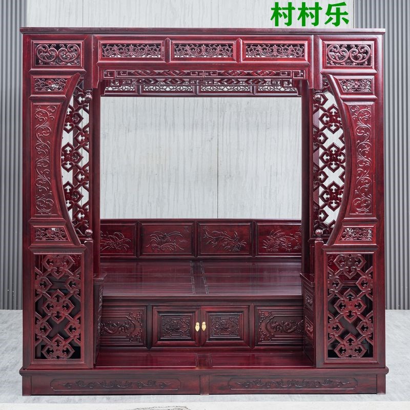 老式黄檀明清复古典红花梨仿古代家具宫廷楠实木床拔踏步床架子床