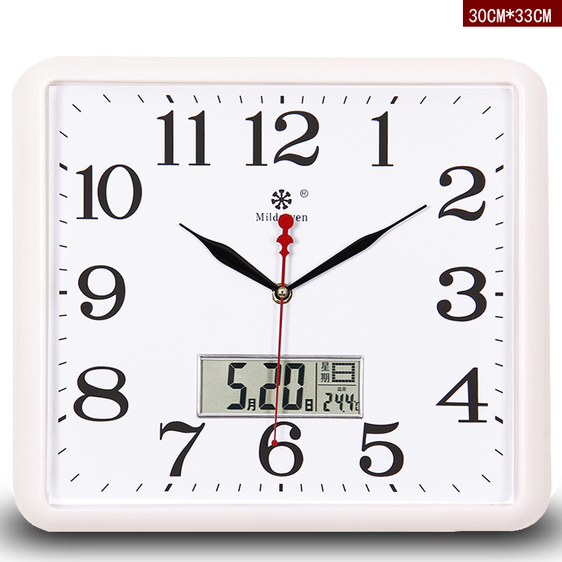挂钟钟表方形客厅时钟卧室万年日历温度壁钟静音电子石英挂表