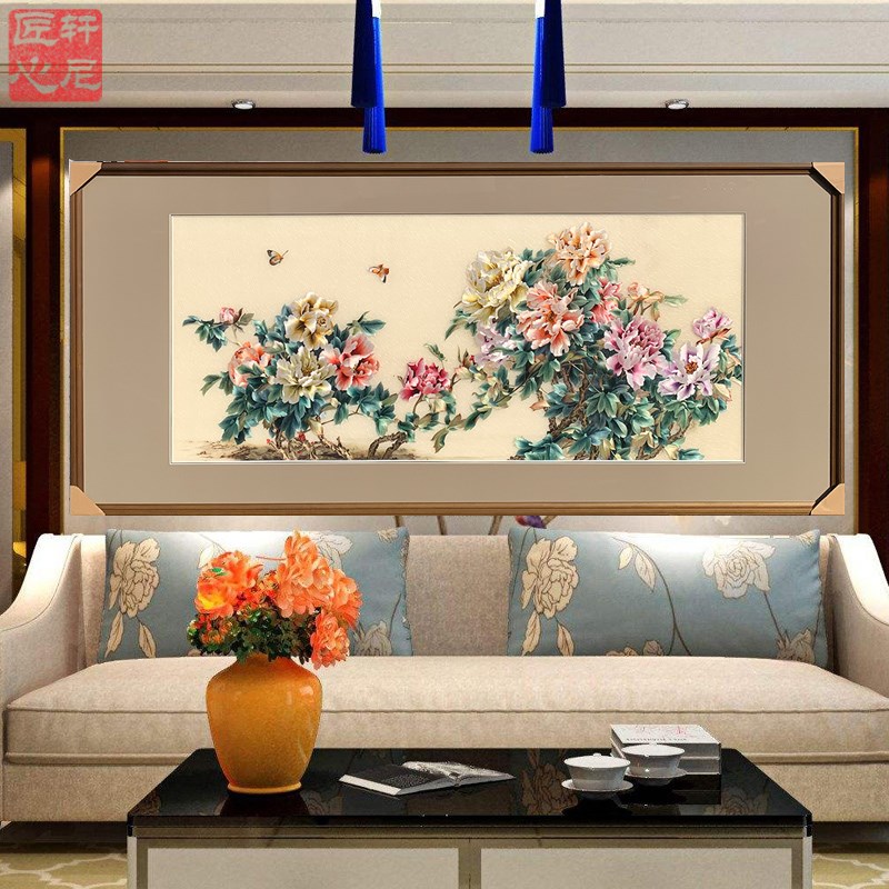 高端纯手工苏绣刺绣精品1-2丝别墅牡丹客厅书房卧室床头装饰挂画图片