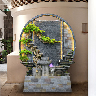 民宿庭院入户园布置装饰角落地景观大型假山造景水幕墙创意流水