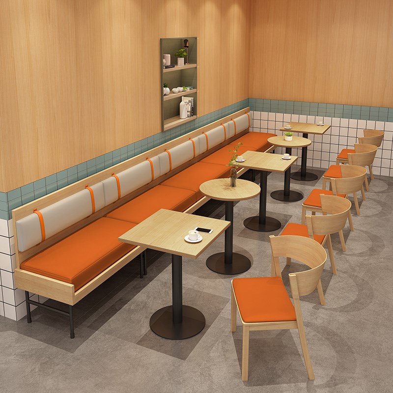 北欧咖啡厅中餐厅实木沙发靠墙卡座甜品奶茶店主题餐厅餐桌椅组合