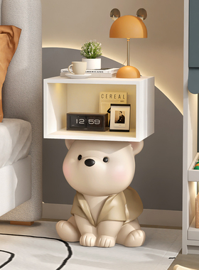 暴力熊奶油风儿童卧室床头柜装饰品客厅沙发旁边几置物柜落地