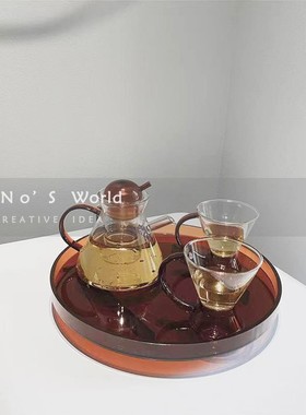 轻奢风橘黄色玻璃花器家用客厅摆件样板房间透明创意干花花瓶软装