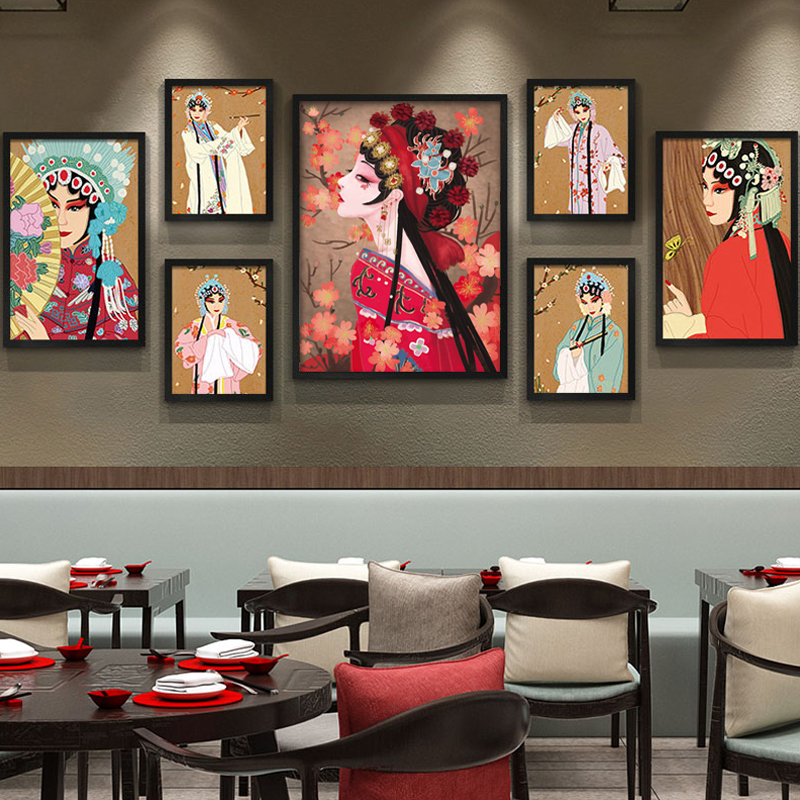 京剧戏曲花旦人物脸谱装饰画饭店川剧餐馆火锅店挂画有框墙壁画图片