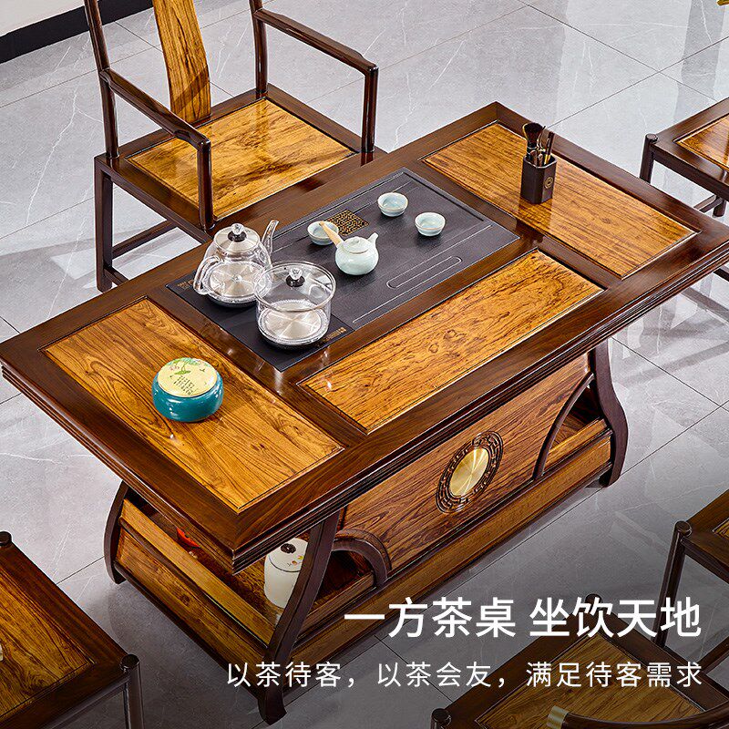 红木茶桌小户型阳台茶台喝茶桌檀香木色功夫茶台拼色时尚茶桌椅