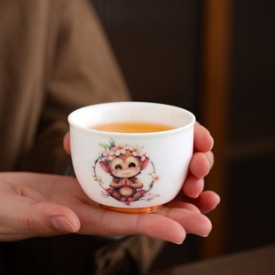 十二生肖白瓷羊脂玉茶杯主人杯小清新个人国潮陶瓷杯礼品套装