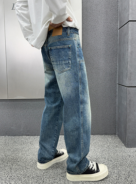 2026年春款新品蓝色高端颜值百搭男士宽松显高直筒休闲牛仔长裤