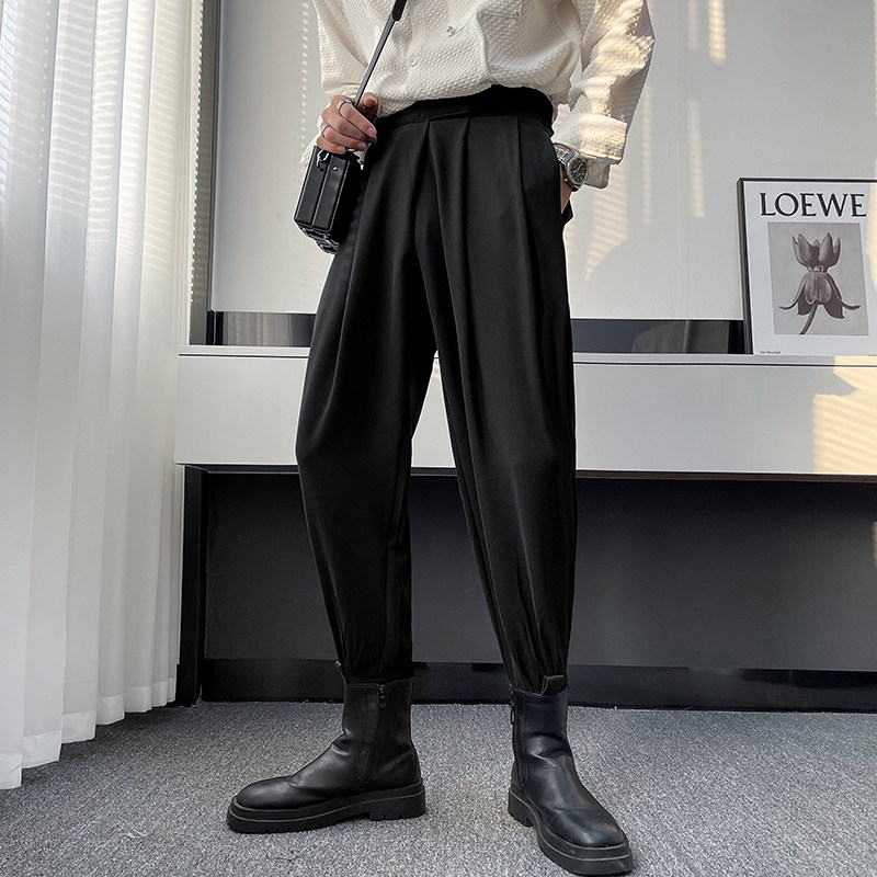 休闲裤子男潮流百搭小脚裤潮牌宽松束脚西装裤男士九分垂感哈伦裤