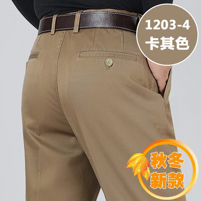 高档品质21纯棉厚款秋冬男式休闲裤中年中老年高腰宽松爸爸长裤子