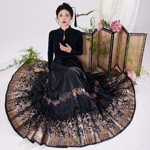 星河汉歌[陈三愿]明制马面裙套装女2024秋冬新款新中式黑色汉服