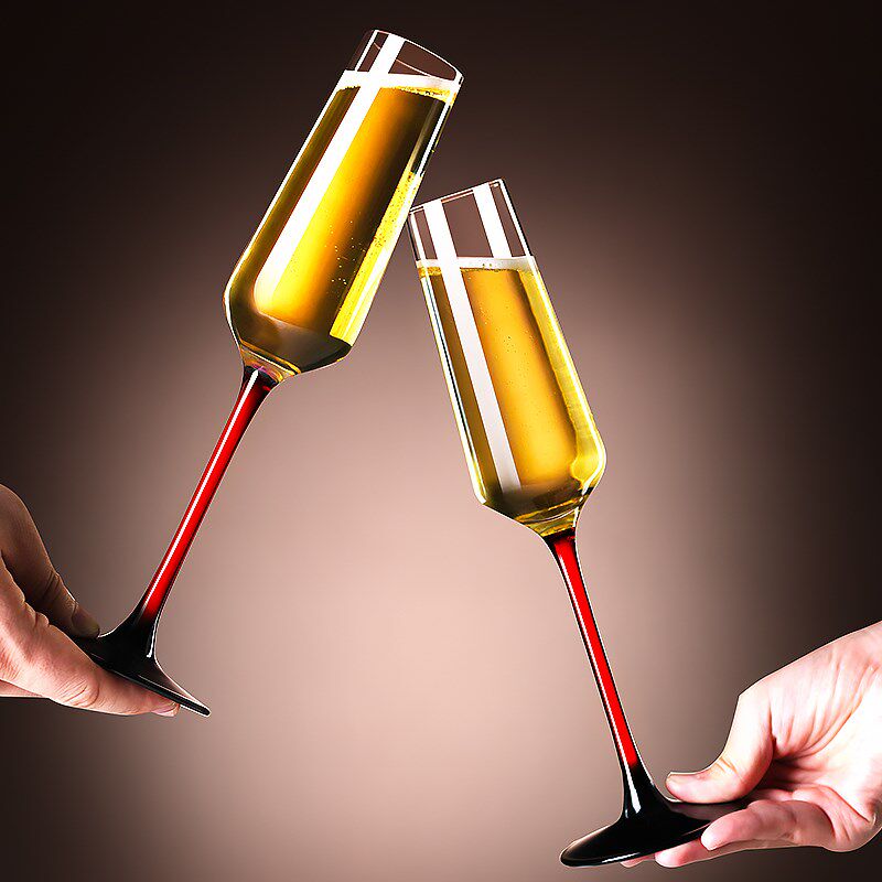 水晶玻璃杯香槟杯6只套装创意红酒杯高脚杯2只起泡甜酒杯情侣家用