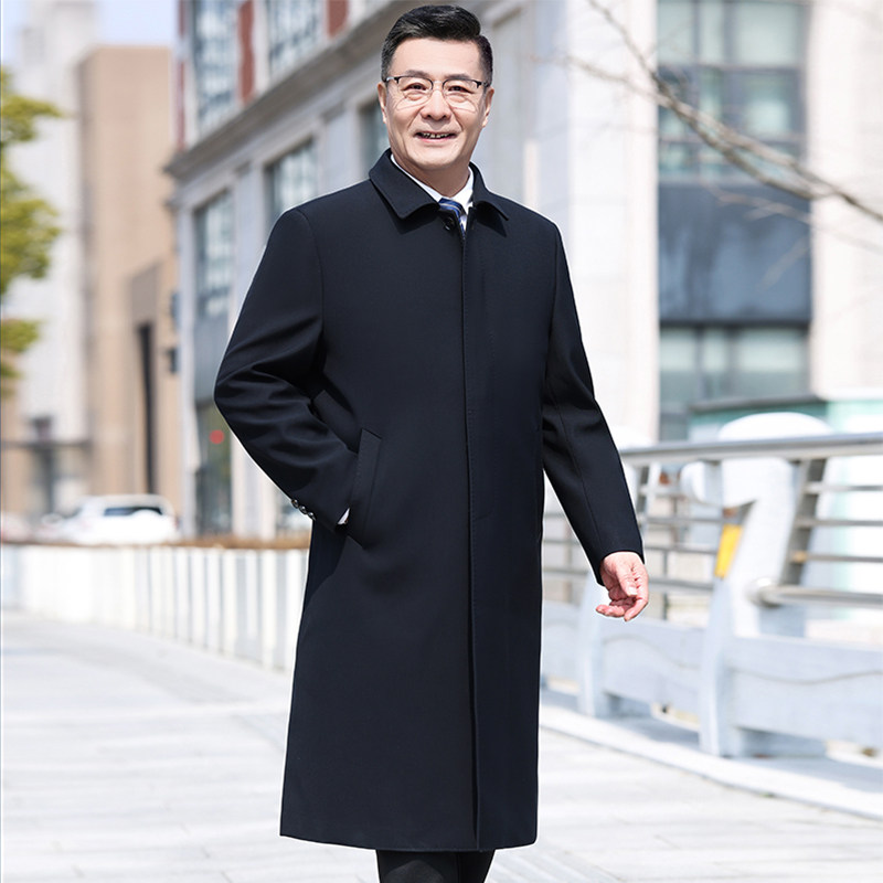长款过膝风衣中年男士春秋季宽松商务休闲外套爸爸装中老年人大衣