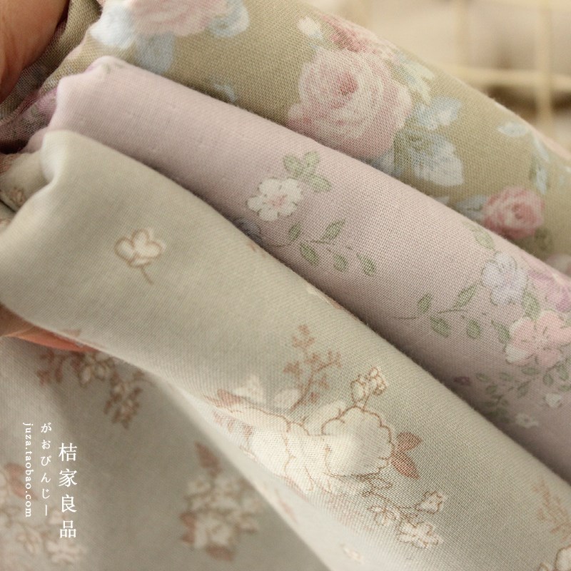 复古花朵长绒棉双层纱布料纯棉睡衣床品被套床单手工全棉面料