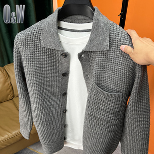 开衫毛衣男款爆款2023新款日系复古针织外套男装翻领卫生衣服有口