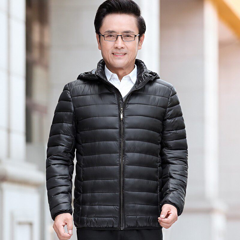 秋冬季爸爸棉衣轻薄款中年男士棉服羽绒棉中老年男装外套老人棉袄