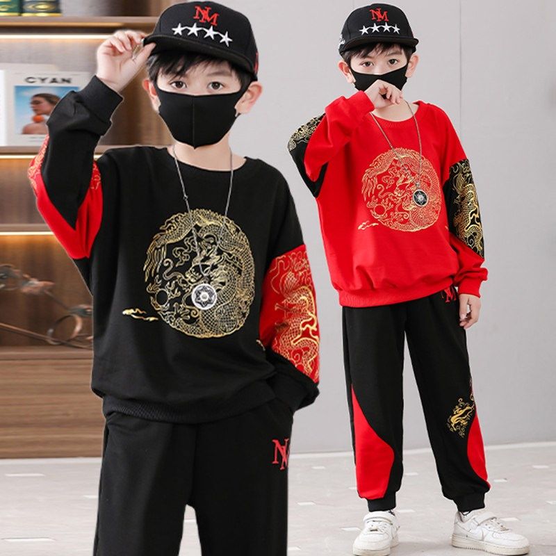儿童装男童套装2025年新款春装宝宝新年衣服龙纹国潮男装两件套棉