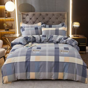 简约风床上四件套纯棉磨毛100全棉床单加厚被套被罩床笠款床品三4