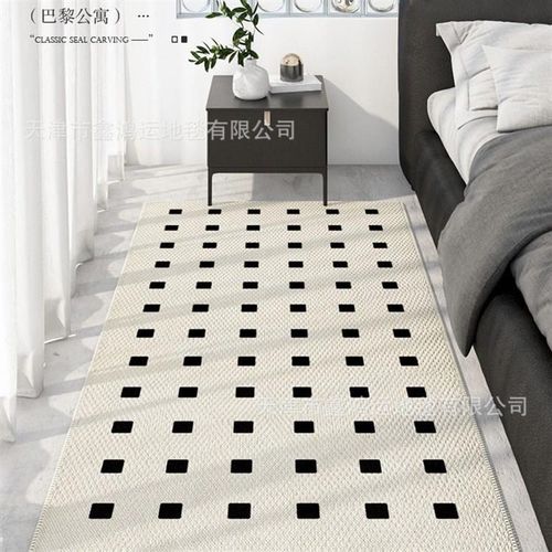黑白格子床边毯长条卧室客厅地毯欧式复古沙发茶几床前防滑椅地垫