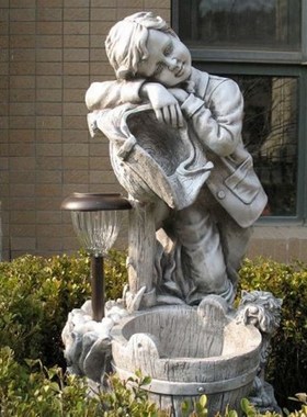 欧式玻璃钢人物雕塑艺术品客厅户外落地摆设可定制作靠桶流水喷泉