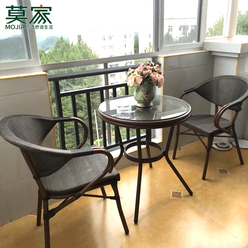 莫家阳台小桌椅三件套休闲茶几一桌两椅二藤椅组合椅W子网红 茶桌