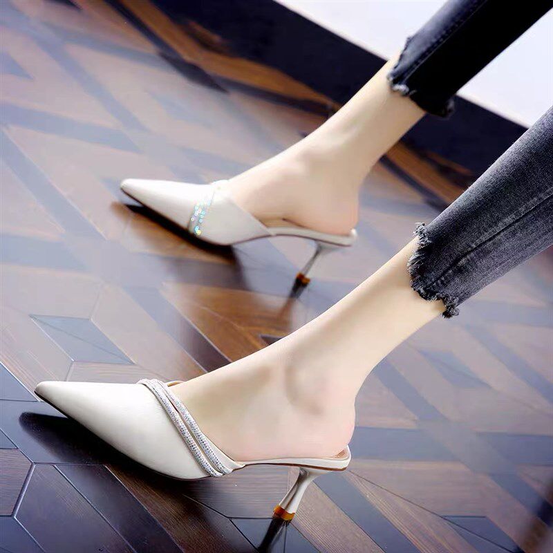 韩版女士拖鞋半拖高跟鞋凉拖百搭尖头包头套脚小码鞋子31 32 33码