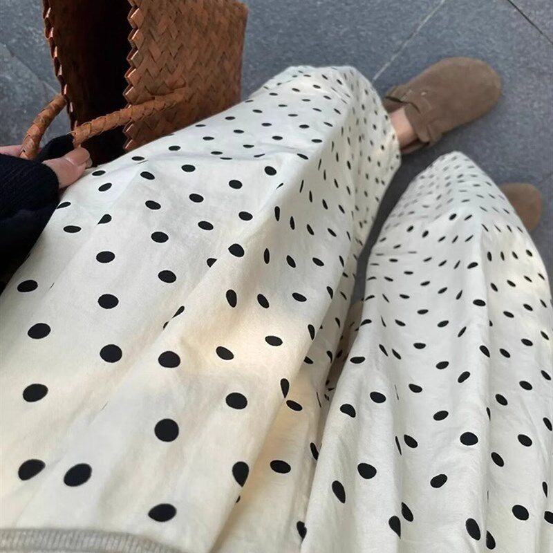 白色波点裤女小个子2025新款春季薄款大码胖mm宽松显瘦休闲裤子
