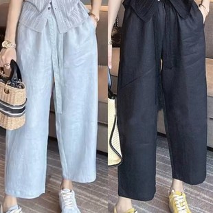 子大码 棉麻裤 高腰薄款 休闲裤 2024年夏季 女胖mm宽松显瘦直筒裤 新款