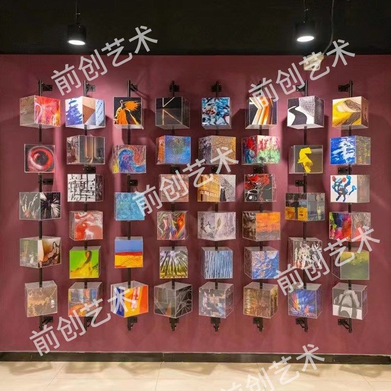 立方体旋转亚克力照片墙可替换组合相框文化背景板互动装饰翻转牌