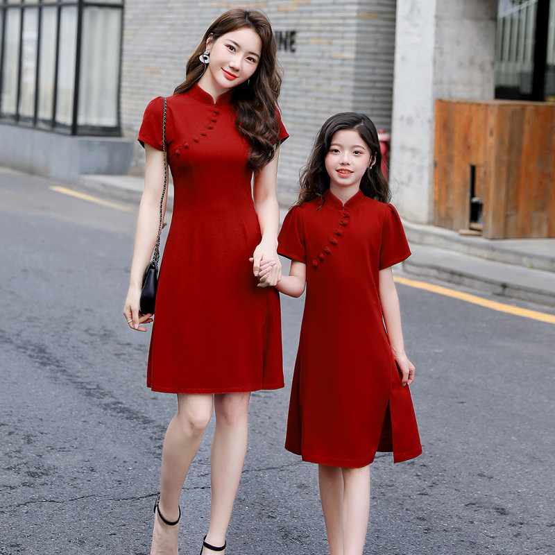 高端亲子装母女装中国风复古洋气旗袍2021新款改良礼服连衣裙夏装