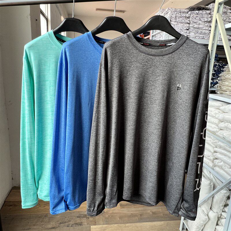 长袖t恤男夏季户外运动纯色圆领四面弹薄款速干衣